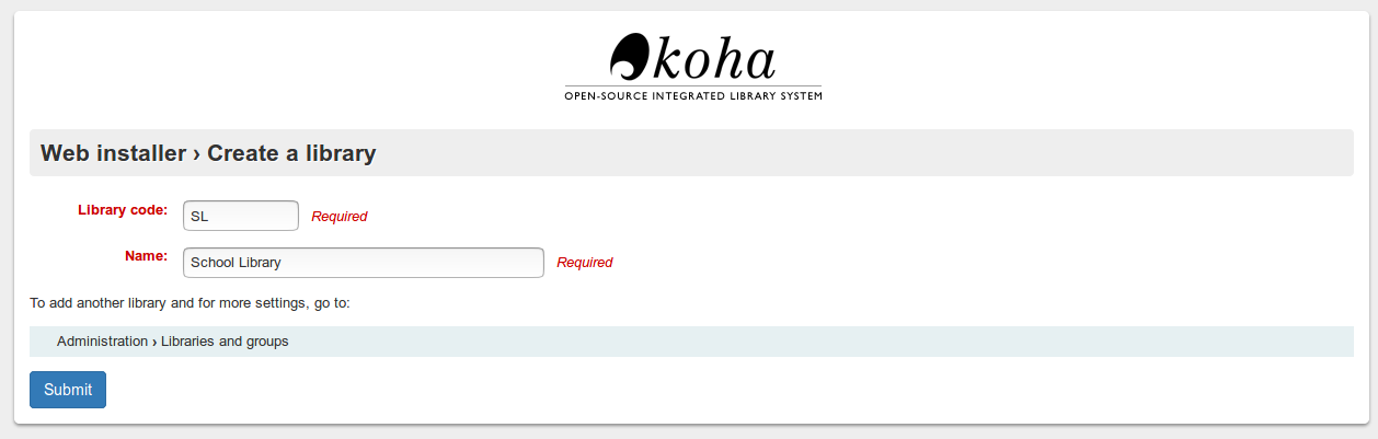 Koha Create Library