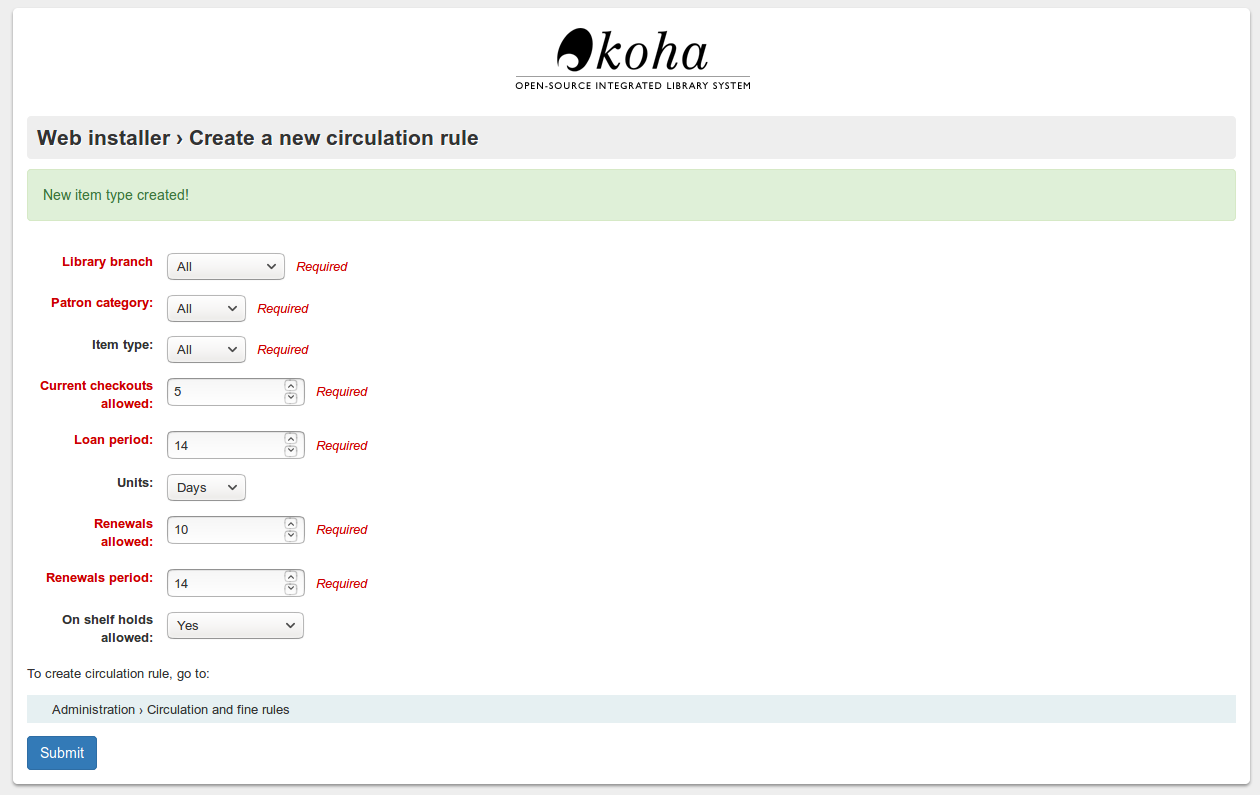 Koha Loan Conditions