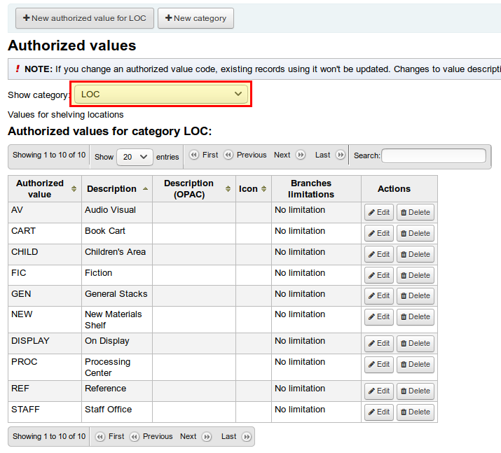 Koha Authorized Values