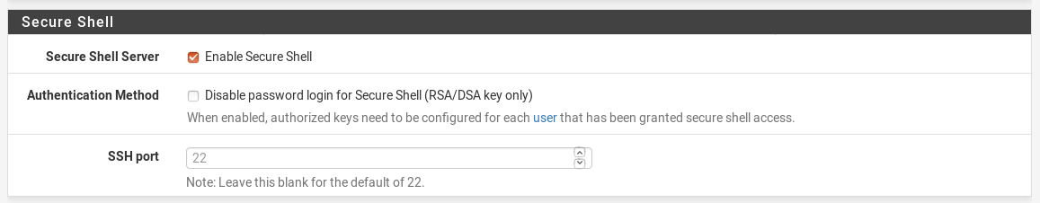 Enable pfSense SSH