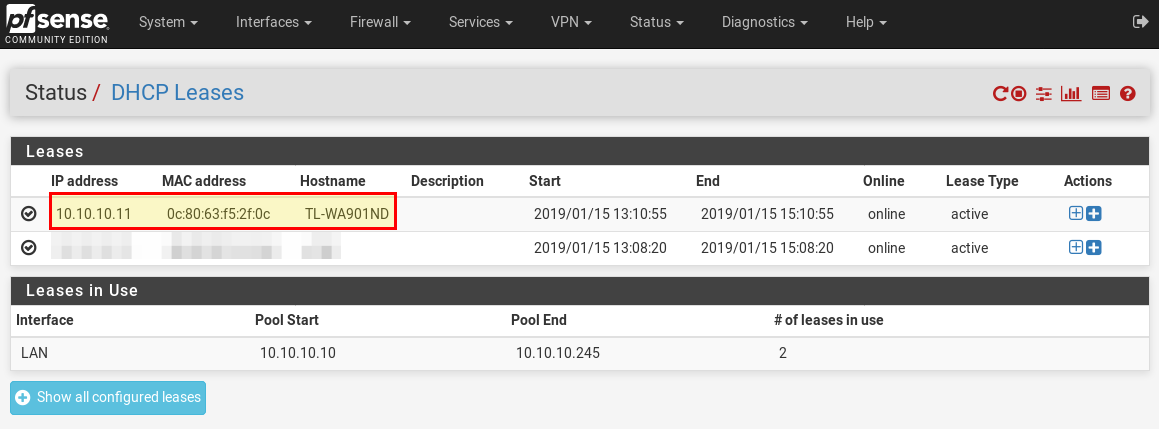 pfSense DHCP Leases